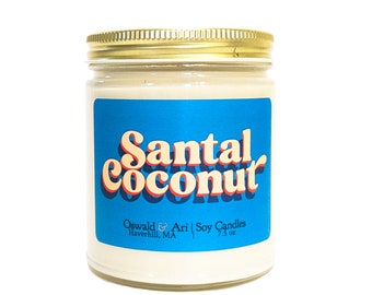 santal coconut candle, coconut candles, santal candle, santal wood candle, soy candles handmade, candle gifts for women, tropical candle