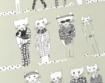 Cat Wall Art. Illustration. Cat Print. Cat Art. Cat Lovers Art Print. Cool Cats Art. Fine Art Print. Cat Illustration.