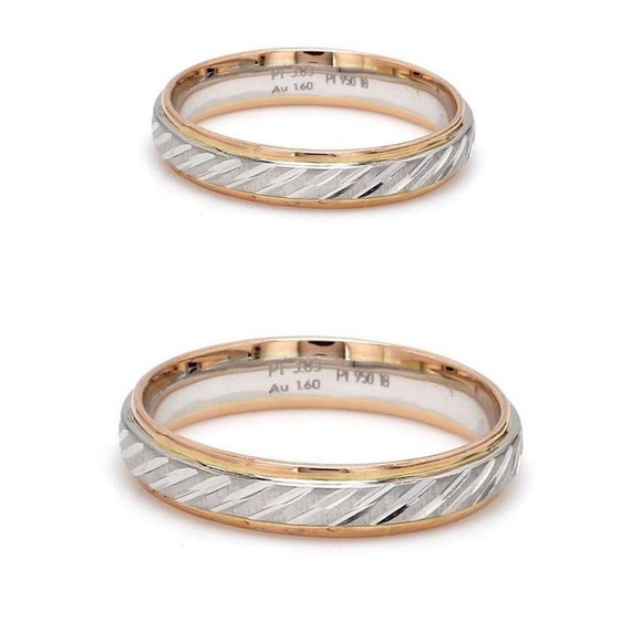 Japanese Platinum Rose Gold Couple Rings With Slanting Cuts JL