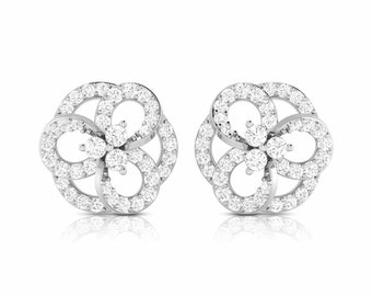 Pendientes de flor de diamantes de platino, 0,92 ct de diamante, PT 950