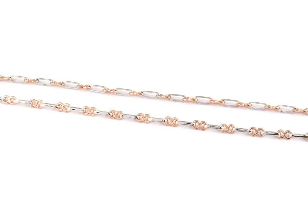 Platinum & Rose Gold Chain With Rectangular Round Links JL PT 734