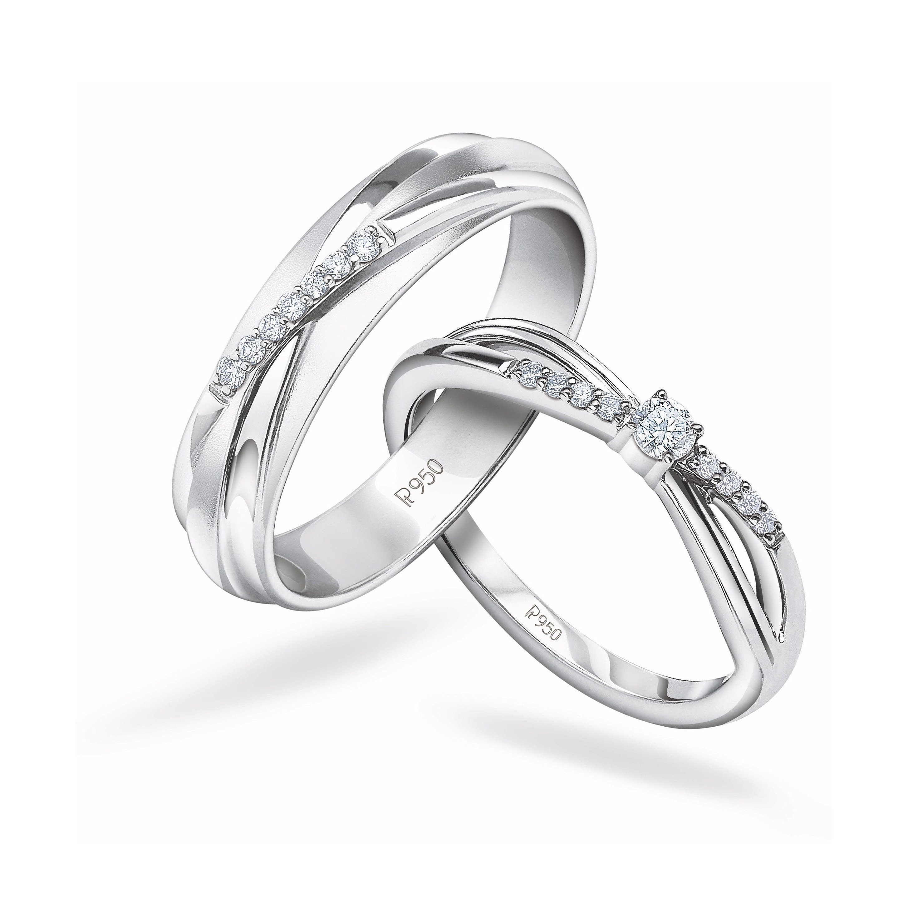 Parallel Paths Platinum Couple Rings with Rose Gold & Diamonds JL PT 9