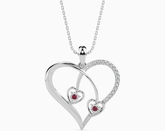 Wisiorek w kształcie serca z platyny i rubinu z diamentem dla kobiet JL PT P 18022