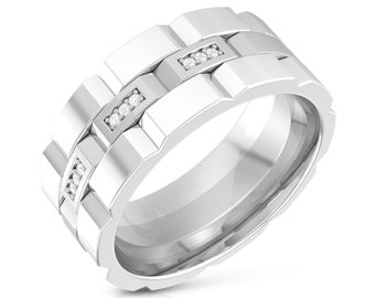 Anillo de platino y diamantes de diseñador para hombre JL PT R-8030