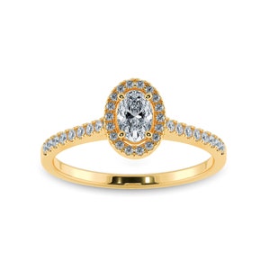 0.70cts. Oval Cut Solitaire Halo Diamond Shank 18K Yellow Gold Ring JL AU 1199Y-B image 2