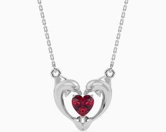 Wisiorek w kształcie serca z platyny i rubinu z diamentem dla kobiet JL PT P 18028