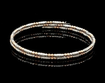 Platinum & Rose Gold Bracelet - Diamond Cut Ball Bangle | JL PTB 1226