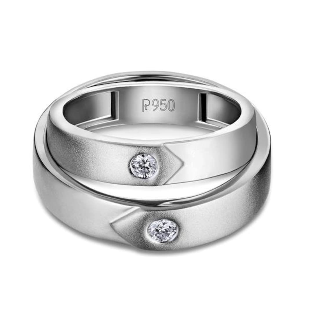 3Diamonds Twins Cloves 63 Couple Rings Platinum Plated 17 Mm - Silver