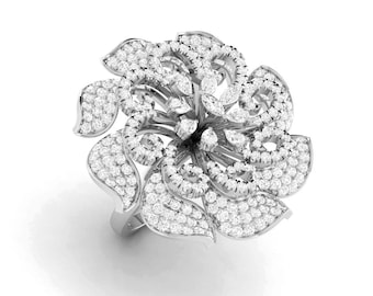 Anillo de cóctel con flor de diamantes de diseño en platino para mujer JL PT R-004