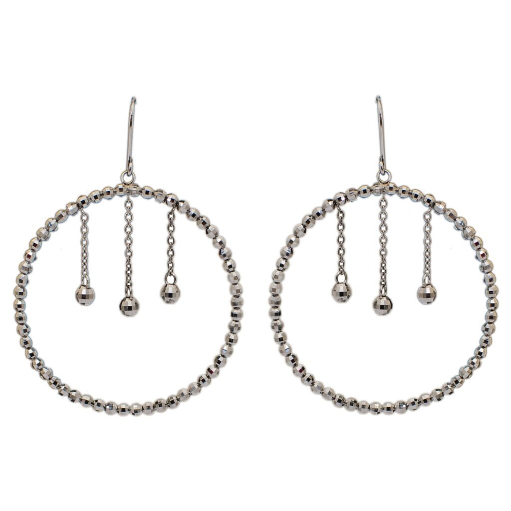 Platinum Earrings With Hanging Diamond Cut Hoop for Women JL - Etsy