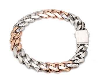 Men of Platinum | 9.5mm Matte & Hi-polish Rose Gold Bracelet for