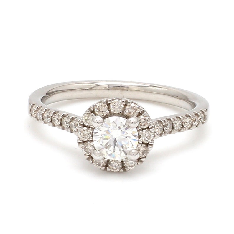40-Pointer Platinum Solitaire Engagement Ring with Diamond Halo & Shank JL PT 671 image 5