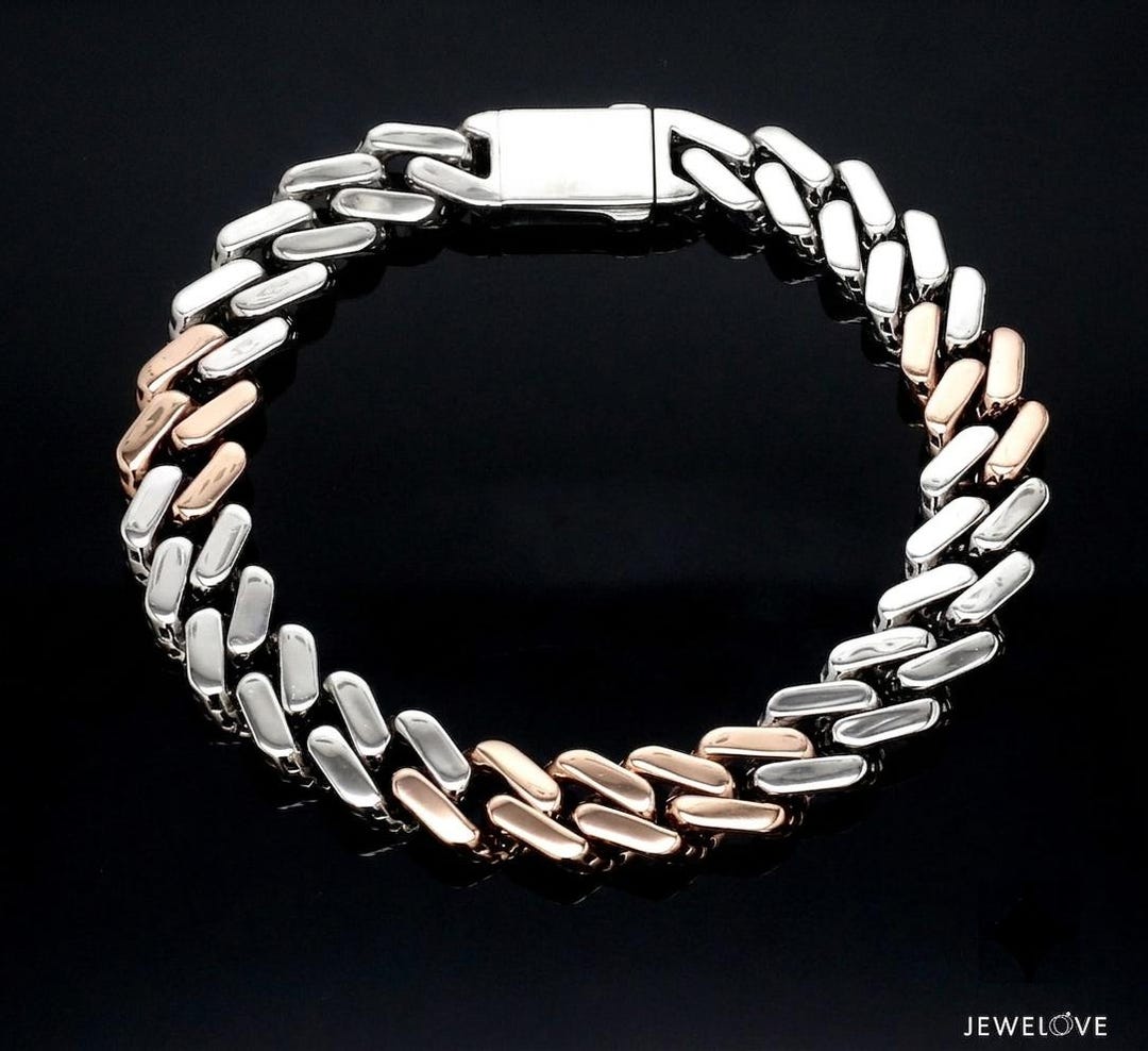 10mm Platinum Rose Gold Heavy Bracelet With Hi-polish & Matte