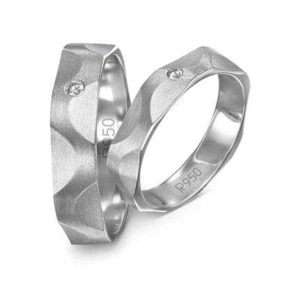 Matte Finish Platinum Love Bands With Modern Texture and Single