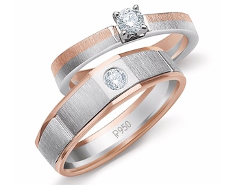 Platinum & Rose Gold Couple Rings with Solitaires JL PT 901