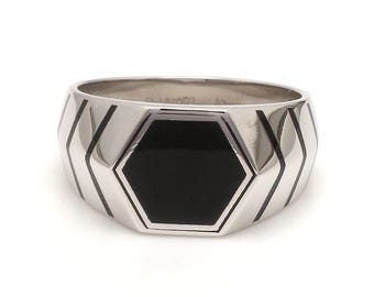 Homens de Platina | Anel de esmalte preto para homens JL PT 1310-A