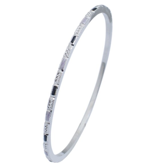 Thin Platinum Bangles With Alternate Enamel Round Cut Diamond