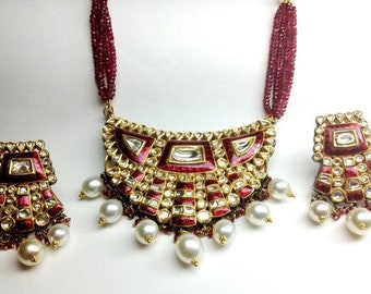 Royal Thepta style Diamond Polki Pendant Set by Jewelove