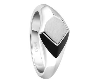 Anel de platina simples com esmalte preto para homens JL PT 1319