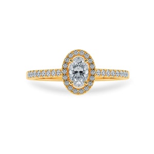 0.70cts. Oval Cut Solitaire Halo Diamond Shank 18K Yellow Gold Ring JL AU 1199Y-B image 1