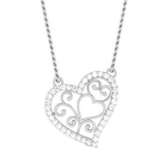 Platinum Heart Pendant With Diamonds JL 