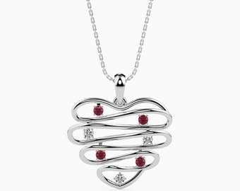 Designerski wisiorek w kształcie serca z platyny i rubinu z diamentem dla kobiet JL PT P 18025