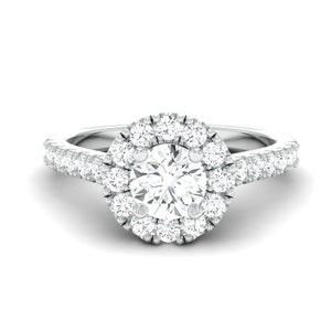 40-Pointer Platinum Solitaire Engagement Ring with Diamond Halo & Shank JL PT 671 image 2