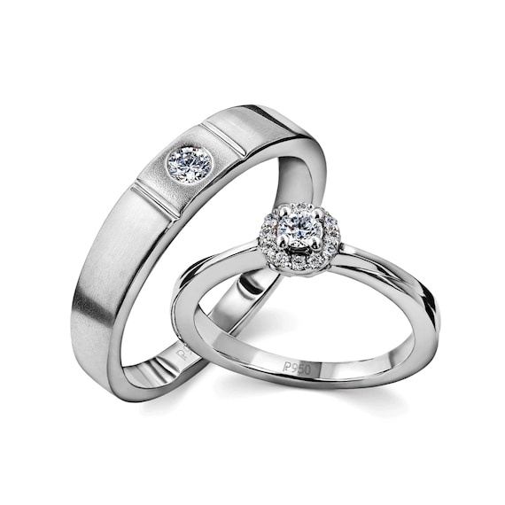 Platinum Rings for Couple With Single Diamonds JL PT 593 - Etsy Canada