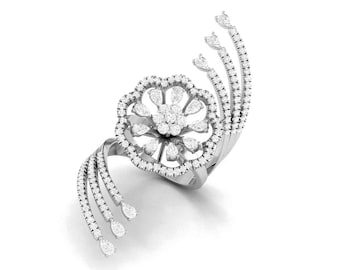 Designer Diamant Blumen Cocktail Ring in Platin für Frauen JL PT R 006