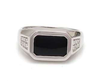 Men of Platinum | Rectangle Black Enamel with Diamond Ring for Men JL PT 1360