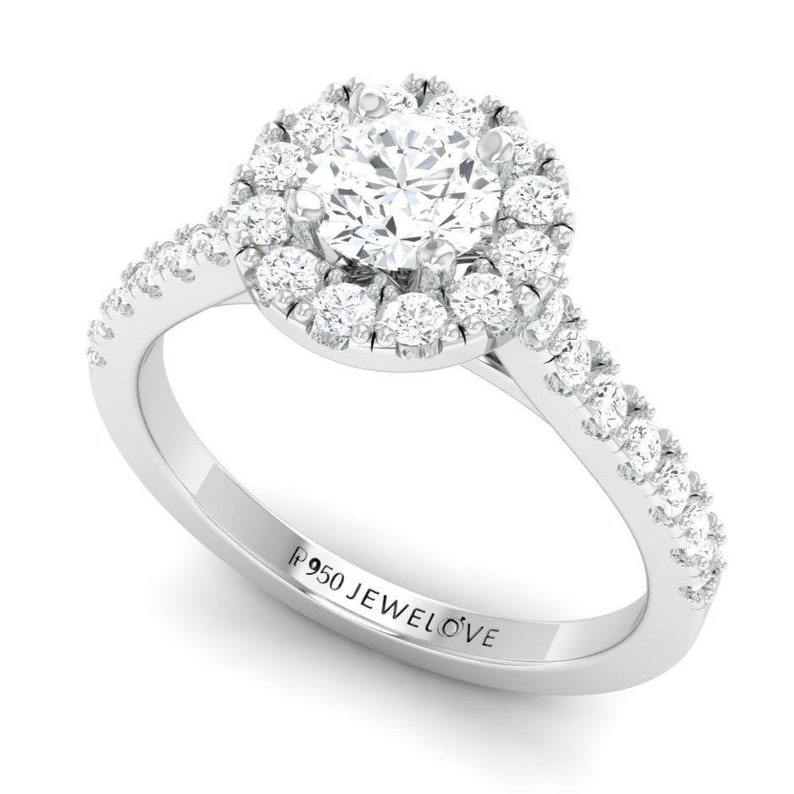 40-Pointer Platinum Solitaire Engagement Ring with Diamond Halo & Shank JL PT 671 image 1