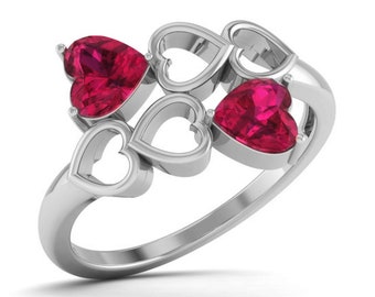 Designer Platinum Heart Ring with Heart Ruby JL PT R8205