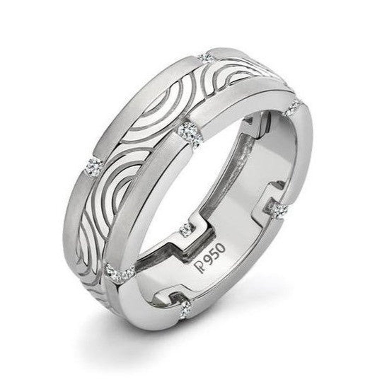 Engraved Platinum Ring With Diamonds for Men JL PT 509 - Etsy