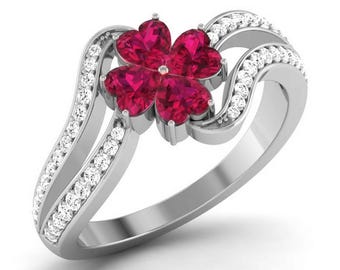 Designer Platinum Hear Ruby Diamond Ring for Women JL PT R8190