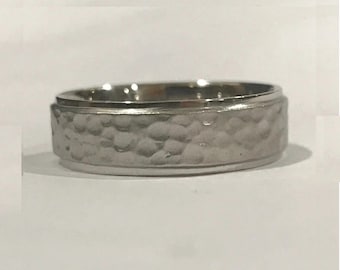 Hammered Platinum Wedding Band for Men JL PT 491