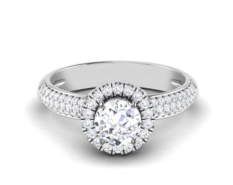 50-Pointer Lab Grown Solitaire Halo Diamond Split Shank Platinum Engagement Ring JL PT LG G 7006