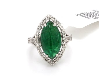 Natural Emerald Marquise Cut with Diamond 18k Gold Ring JL AU AIS0424