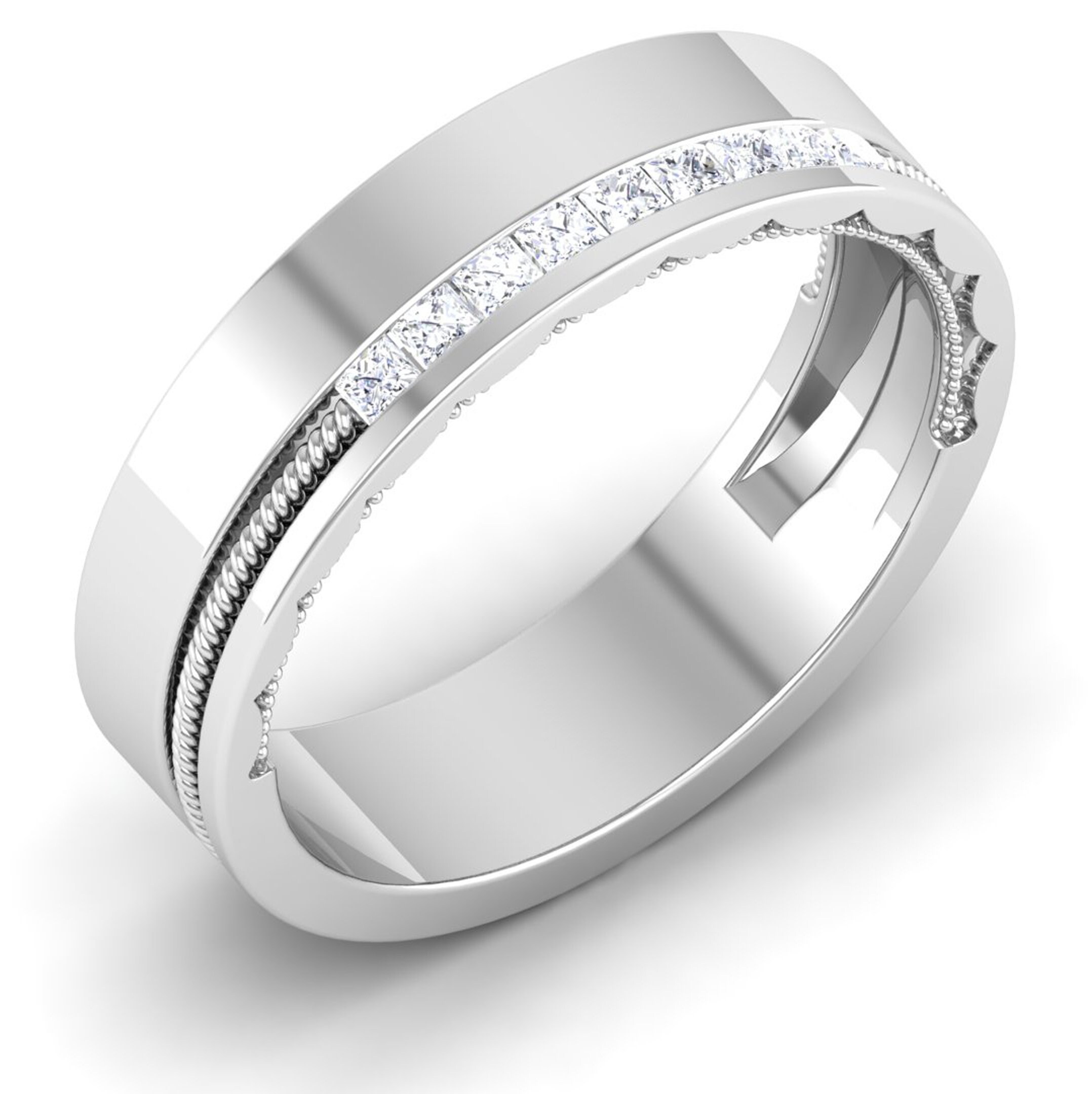 Princess Cut Platinum Wedding Band for Men JL PT 6747 Etsy