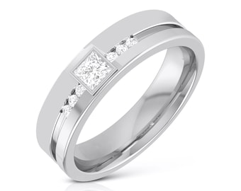 Platinum Ring with Princess Cut Diamond for Women JL PT R-8010