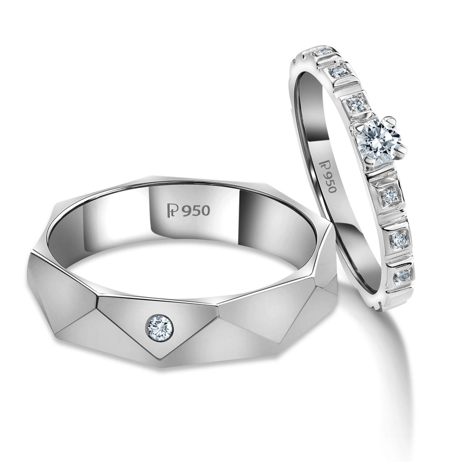 Poles Apart Designer Platinum Couple Rings With Diamonds JL PT 957