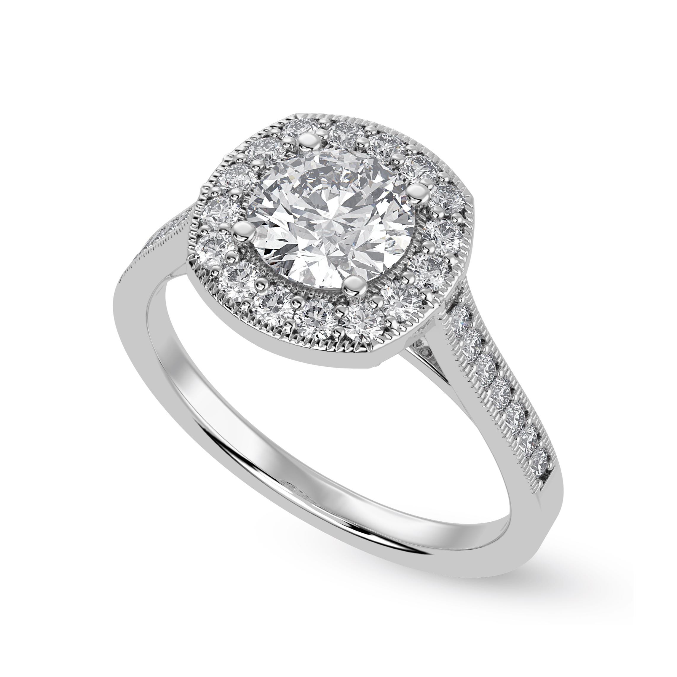 30-pointer Solitaire Halo Diamond Shank Platinum Ring JL PT