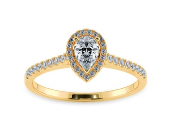 0.30cts. Birnenschliff Solitär Halo Diamond Shank 18K Gelbgold Ring JL AU 1200Y