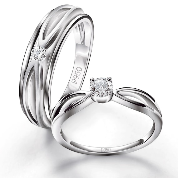 Platinum Rings for Couples With Single Diamonds JL PT 589 - Etsy Australia