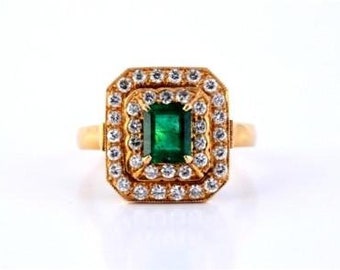 Vintage Natural Emerald Ring with Diamonds by Jewelove