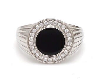 Men of Platinum | Round Black Enamel with Diamond Ring for Men JL PT 1361