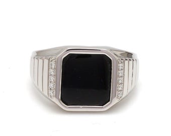 Men of Platinum | Square Black Enamel with Diamond Ring for Men JL PT 1359