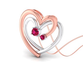 Wisiorek w kształcie serca z różowego złota i platyny z rubinami JL PT P 8217