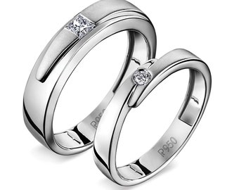 Buy Conjoining Platinum Rings for Couples With Single Diamonds