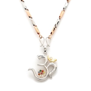 Customised Platinum & 18K Gold Om Pendant with Navratna Gemstones JL PT OM-6