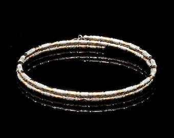 Platinum & Rose Gold Diamond Cut Bracelet, Adjustable Bangle | JL PTB 1227